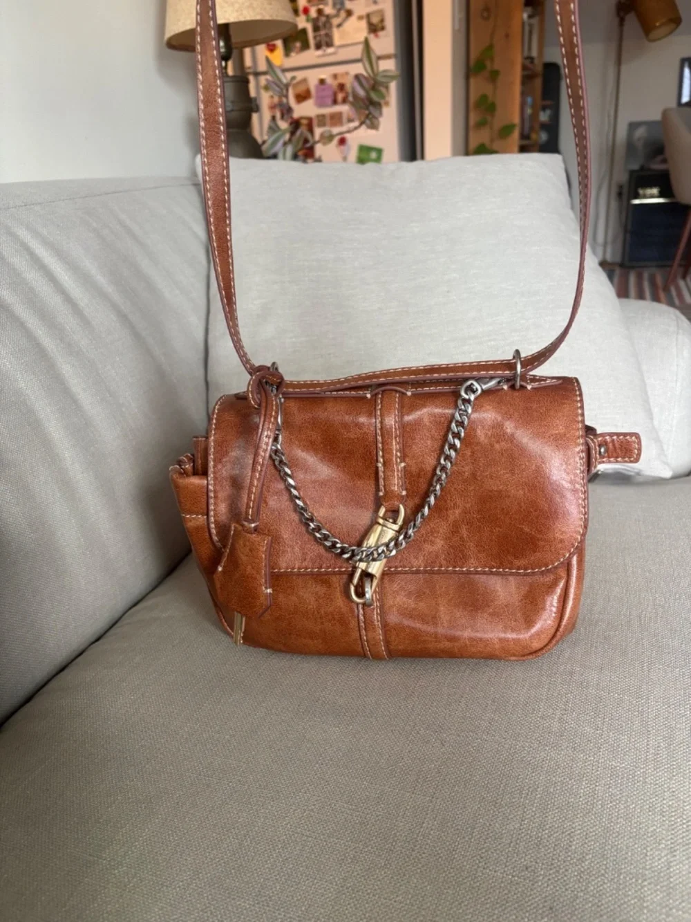 CHARLES & KEITH Delfina Chain Crossbody Bag in Distressed Tan